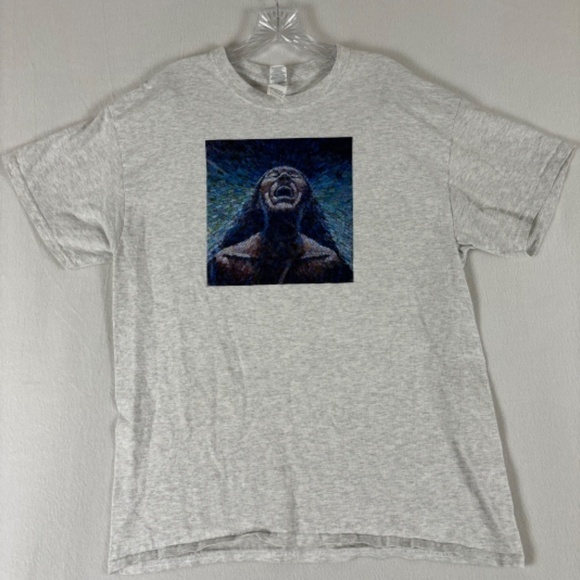 Gildan White graphic tee Scream of Silence Size L Marbled White Shirt - Picture 2 of 12